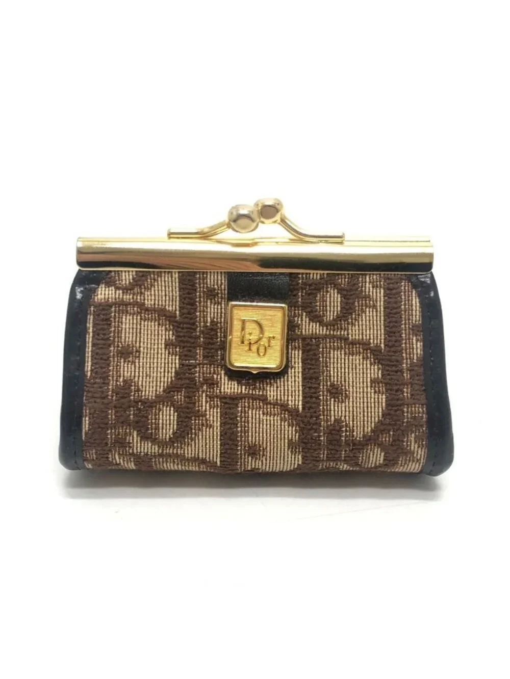 Dior Coin Case Trotter Pattern Logo Canvas Brown
